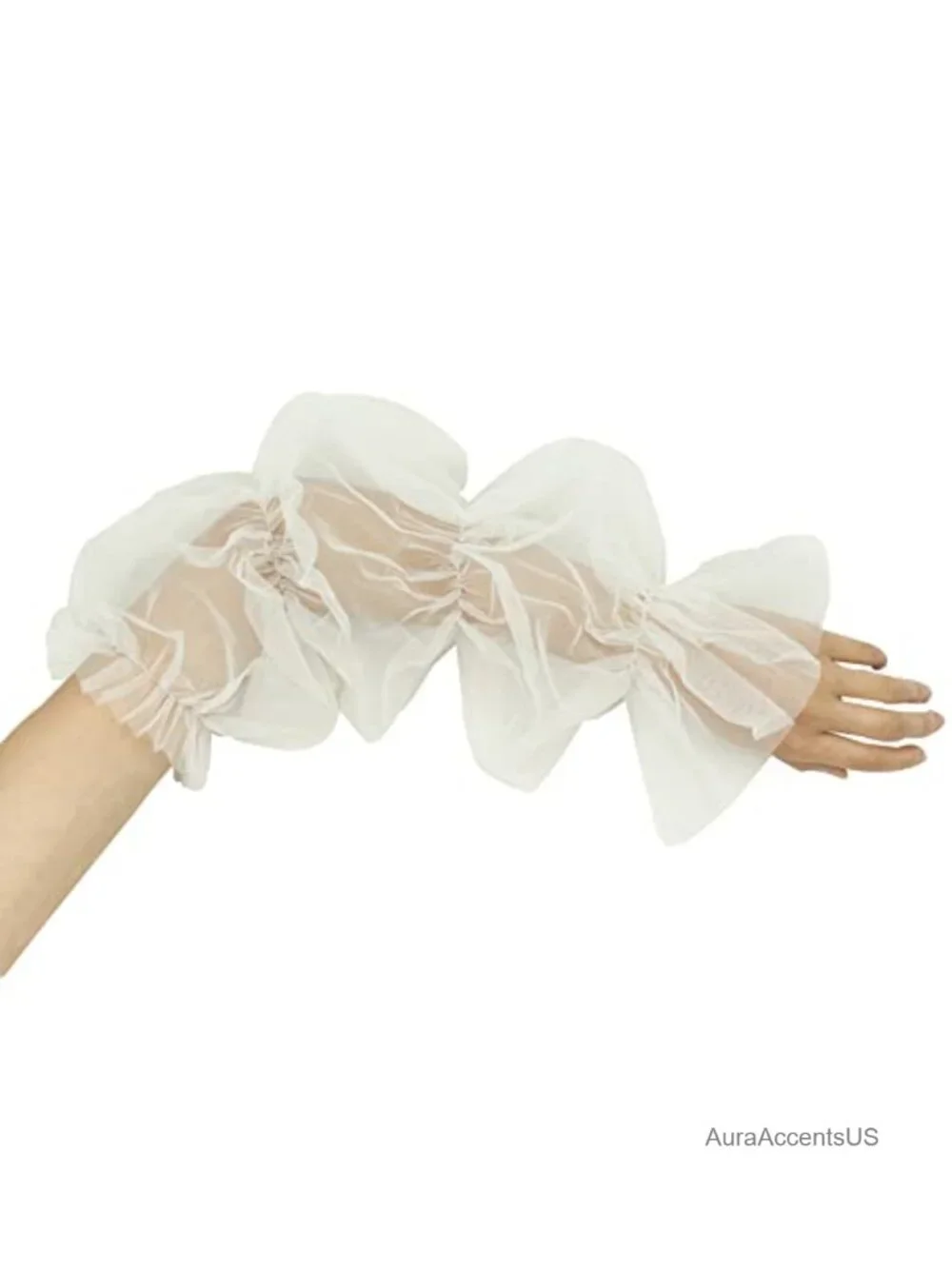 Long Tulle Lace Fingerless Gloves with Ruffle Sleeves - Dress Costume Accessory
